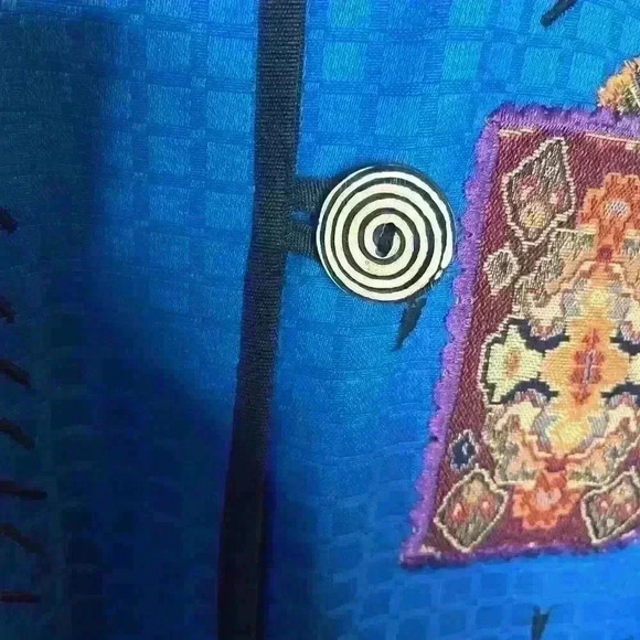 Vintage Allure Dress Jacket Womens Med Blue‎ Patchwork Boho Art To Wear Blazer - Picture 6 of 11